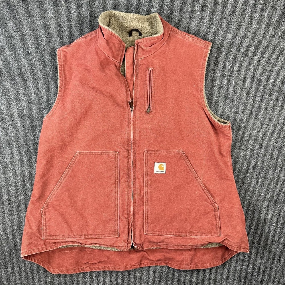 VTG Carhartt Women's Sherpa Lined Canvas Vest Pink Rose Size XL WV001 VRS Y2K